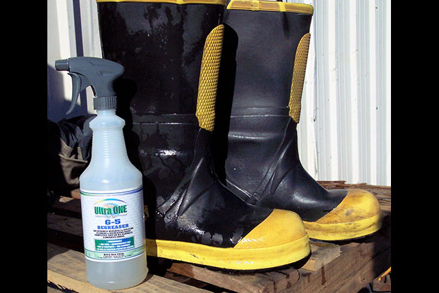 One fire fighter's boot cleaned with Ultra One G5.