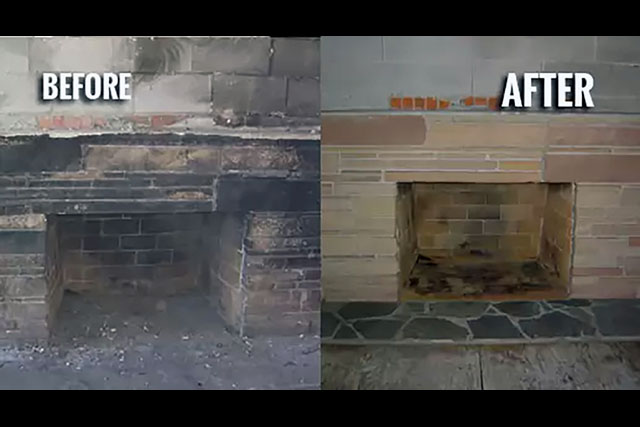 Fireplace before and after cleaning with Ultra One G5.